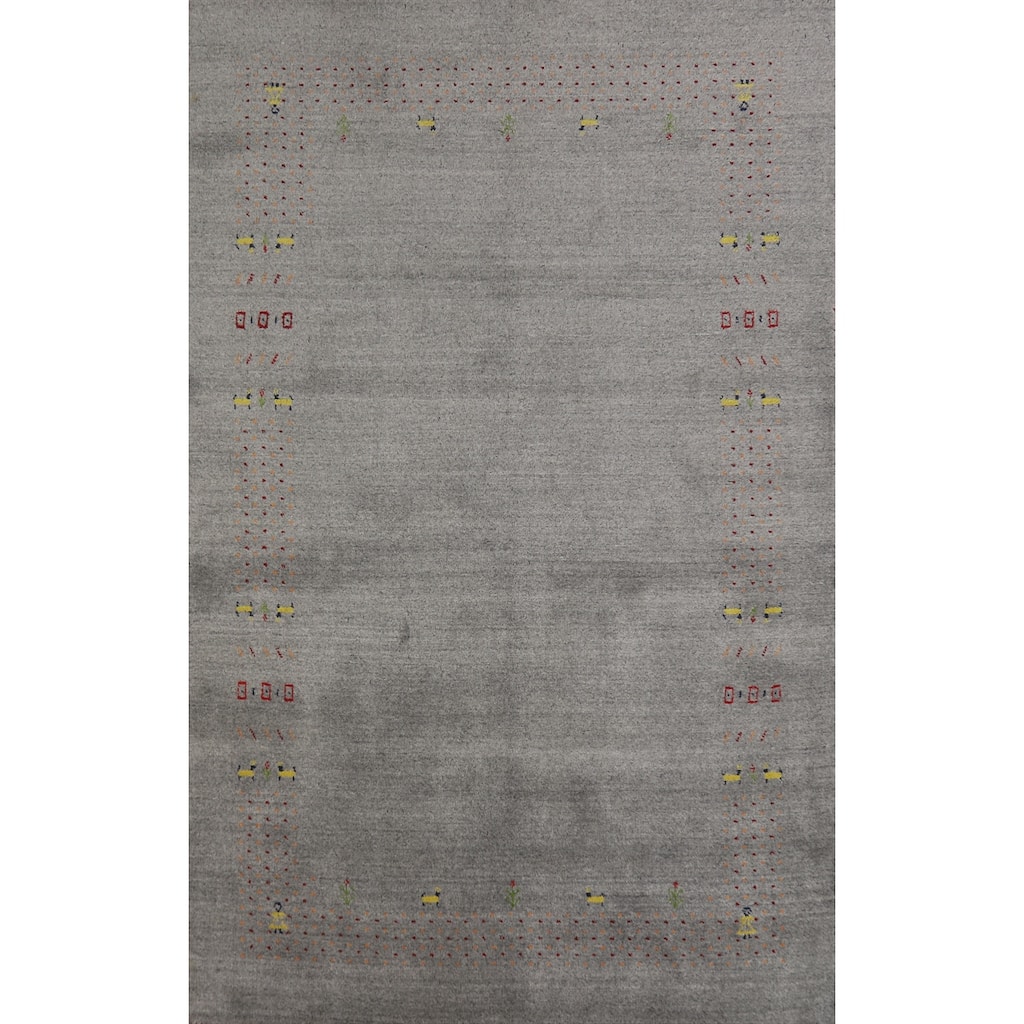 Hand Knotted Oriental 100% Wool Carpet Tribal Tribal Greys & Charcoal Gabbeh Area Rug - 7' 10'' X 5' 1''