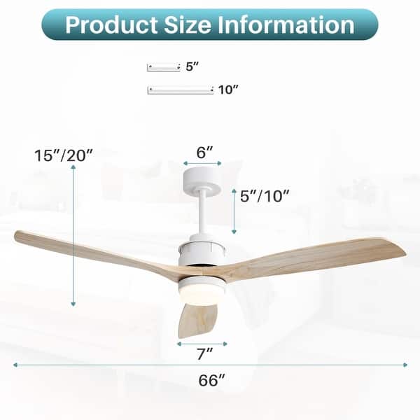 dimension image slide 9 of 14, Sofucor 48/52/56/60 Inch Solid Wood Ceiling Fan with Light and Remote, Reverse Functions, Integrated Light Optional