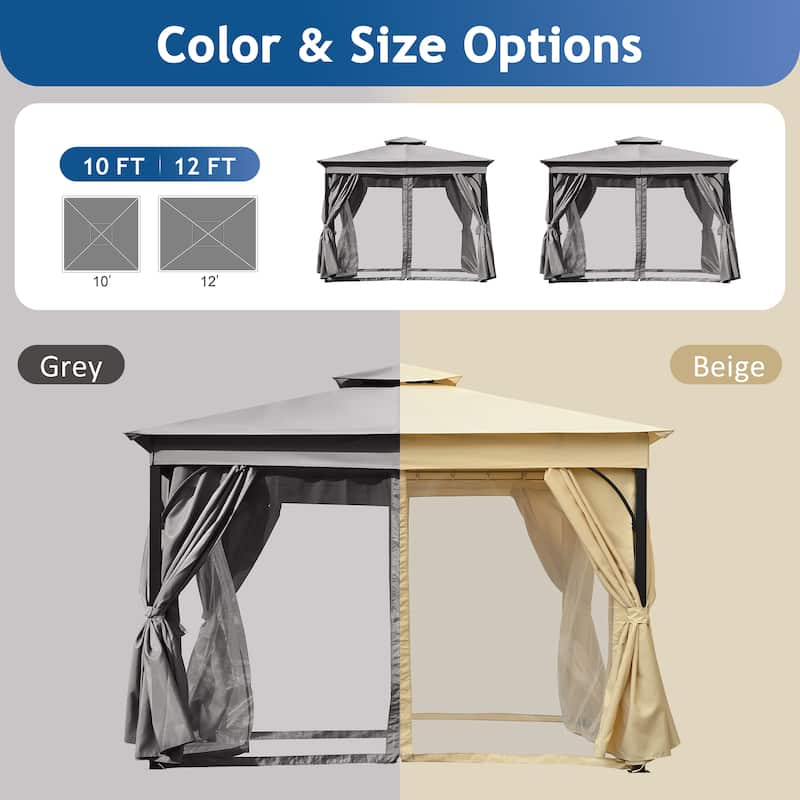 10x10 Gazebo with Privacy Screens - Double Roof, Mosquito Net, Shade & Rain Canopy for Backyard & Garden