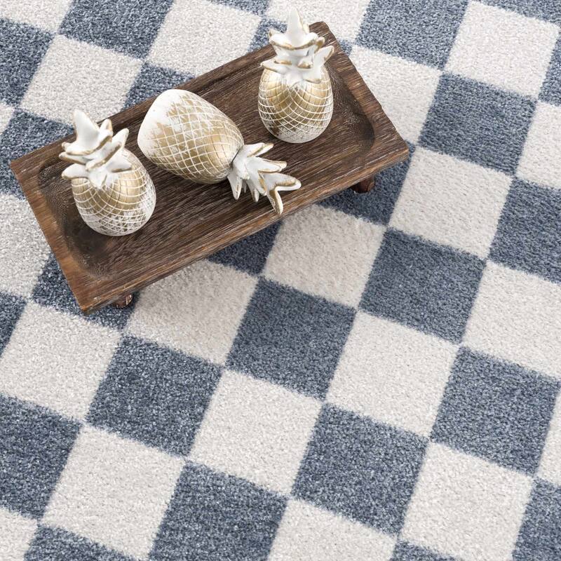 Hauteloom Brone Living Room, Bedroom Machine Washable Area Rug - Farmhouse - Blue, Off White - 2' x 2'11"