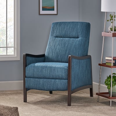 Mid-Century Upholstered Push-Back Recliner with Footrest and Birch Wood Frame