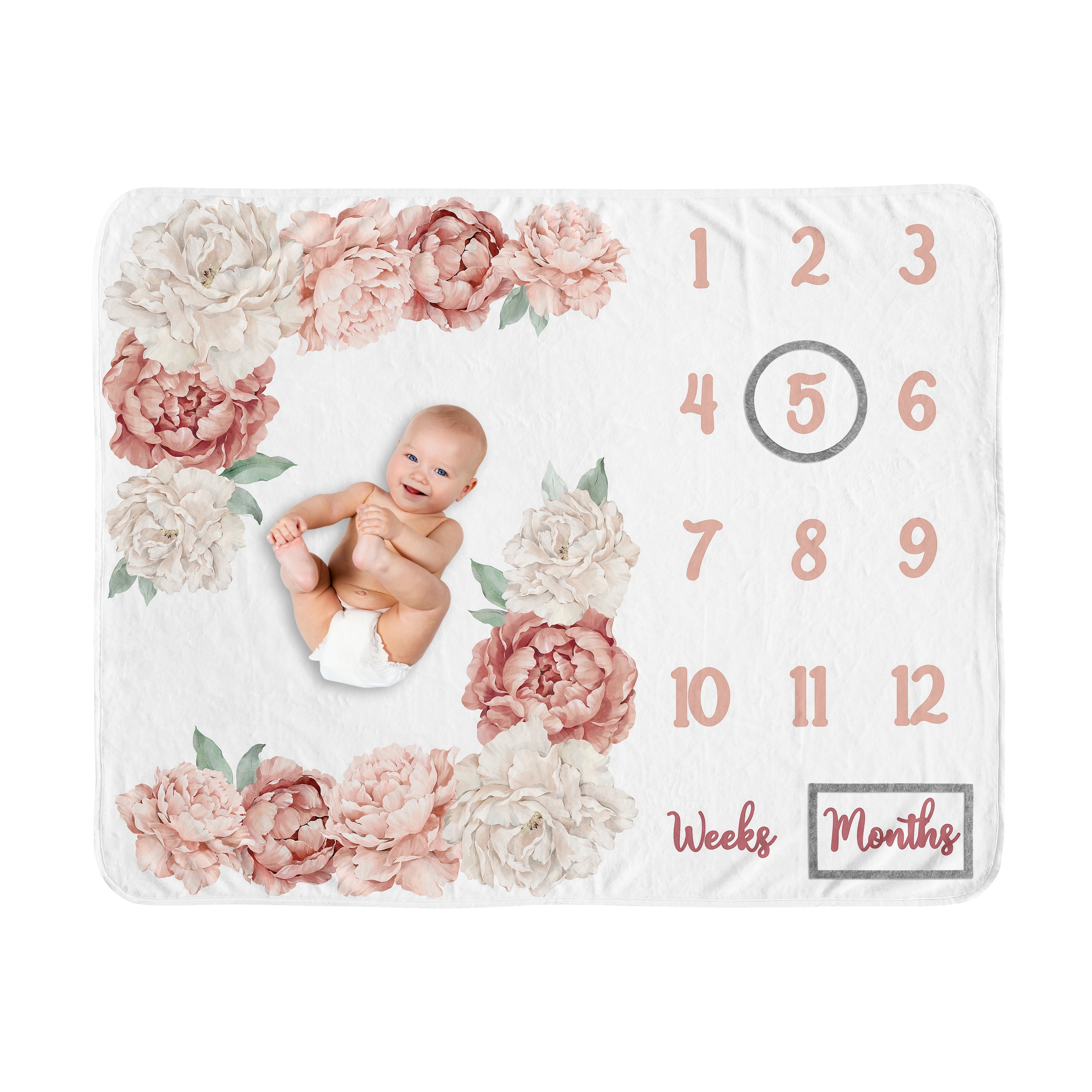 Sweet Jojo Designs Boho Shabby Chic Floral Girl Baby Monthly Milestone Blanket Ivory Bohemian Vintage Garden Watercolor Nature