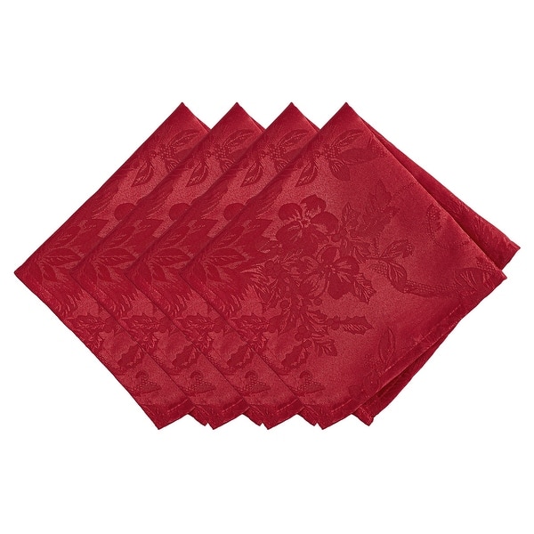 Poinsettia Elegance Jacquard Holiday Napkins, Set of 4 - 17"x17" - Red