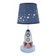 preview thumbnail 1 of 2, Lambs & Ivy Milky Way Blue/Silver Rocket Ship Nursery Lamp with Shade & Bulb