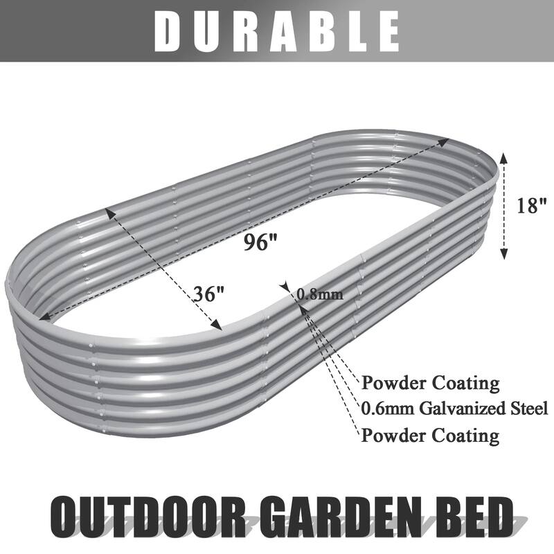 Outdoor 8 ft. x 3 ft. x 1.5 ft. Oval Galvanized Metal Raised Garden Bed - 8 ft. x 3 ft. x 1.5 ft.