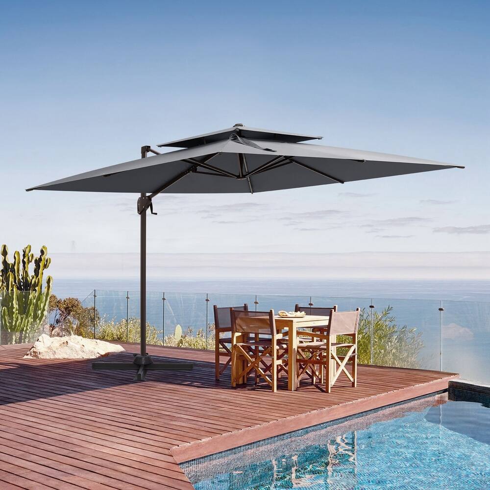 Outdoor 10FT Square Adjustable Patio Cantilever Offset Umbrella