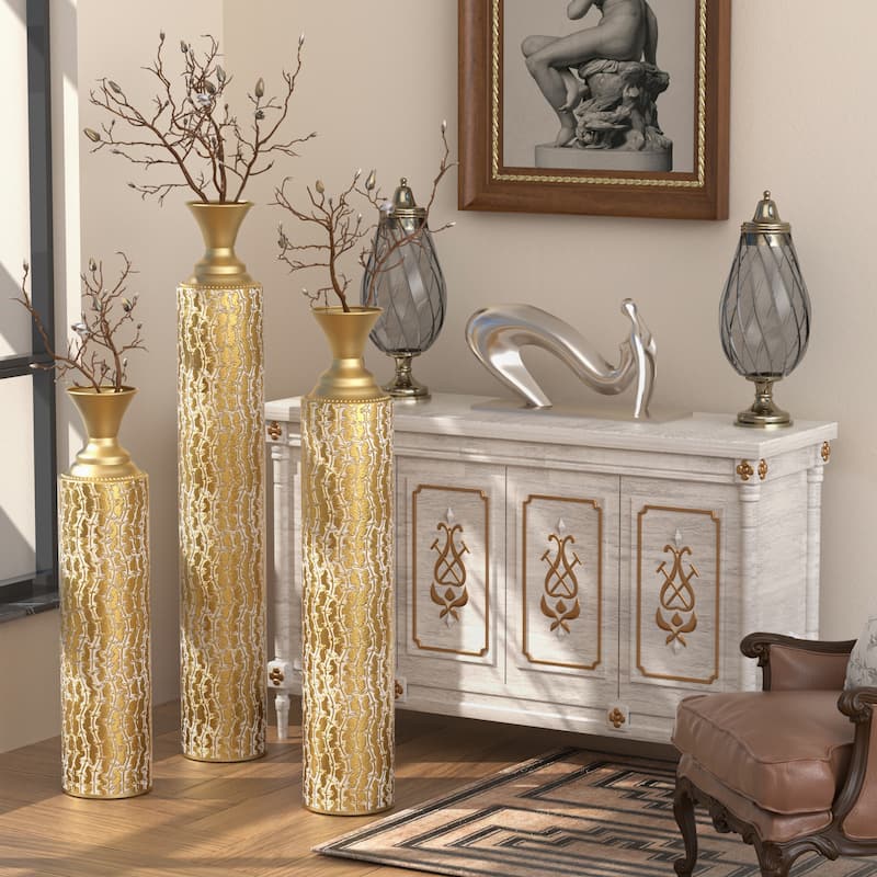 Decorative Vases High distress metal vases with growing vine patterns, set of 3 vases for home decoration 34 ", 29 ", 25 "H