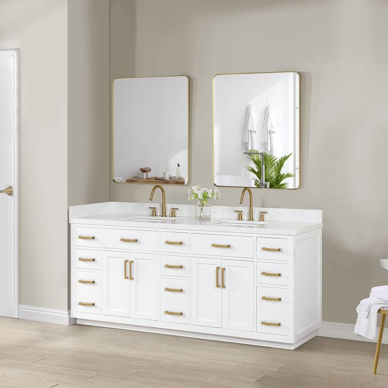 Altair Gavino Bath Vanity with Grain White Composite Stone Top and Mirror