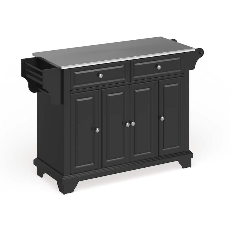 Crosley Lafayette Stainless Steel Top Full Size Kitchen Island/Cart - 18"d x 51.5"w x 36"h - Stationary - Black - Stainless Steel