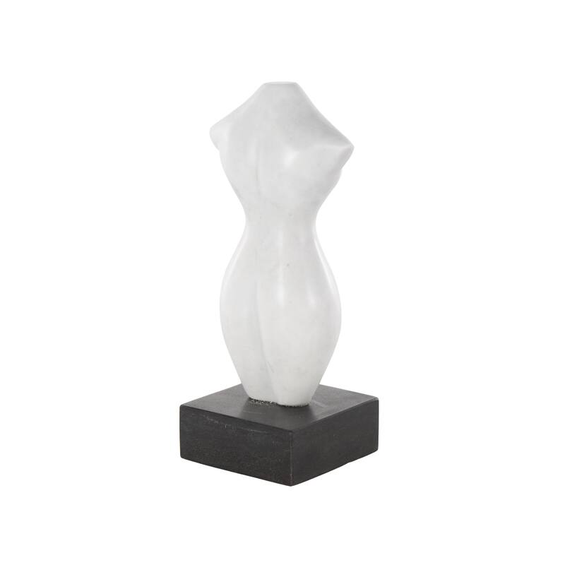White Marble Abstract Female Form Woman Decorative Sculpture with Black Block Base