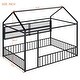 preview thumbnail 55 of 70, Full Size Metal House Bed Frame with Built-In Grid Shelves, Playful Canopy Design and Space-Saving Storage