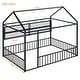 preview thumbnail 7 of 10, Full Size Metal House Bed Frame with Built-In Shelves and Fence, Space Saving Design