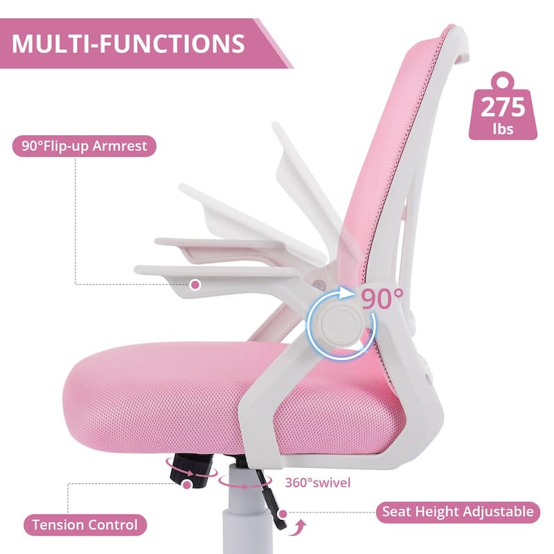 VECELO Translucent Mesh Office Chair with 360° Swivel Adjustable Height 90° Lifting Armrests for Home Office & Gaming Chair