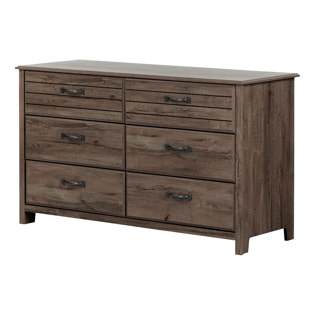 6 Drawer Double Dresser - Modern Storage Chest with Metal Handles - Bedroom Furniture