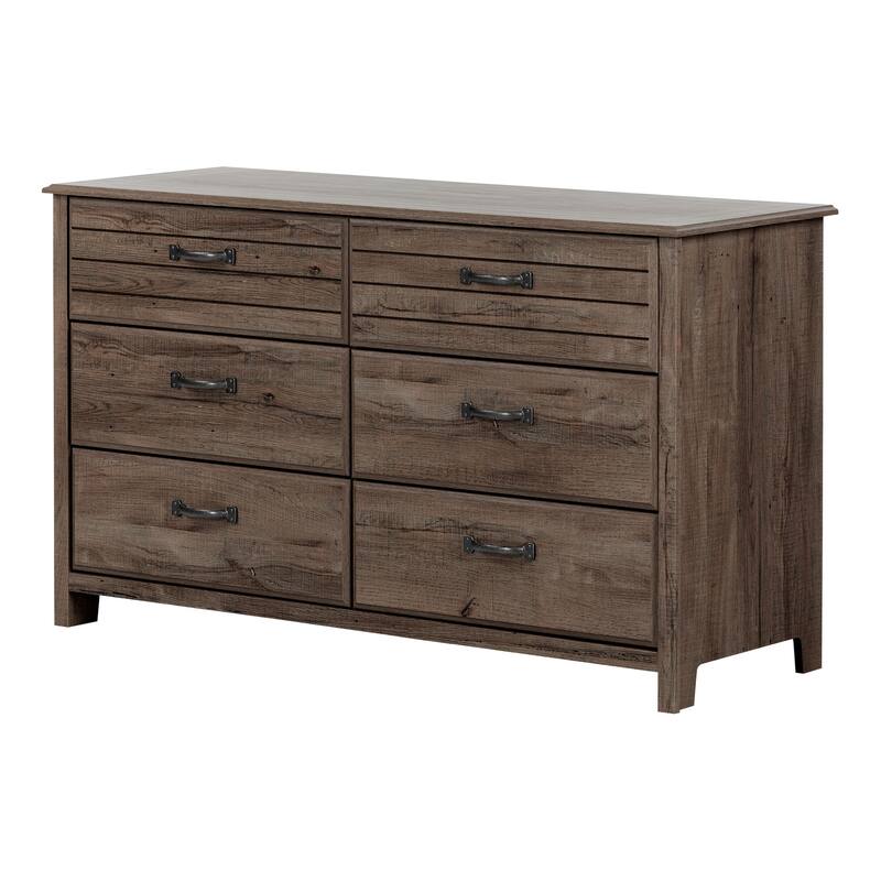 6 Drawer Double Dresser - Modern Storage Chest with Metal Handles - Bedroom Furniture