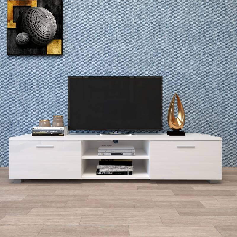 63" Modern TV Stand with Open Shelves & Cabinets for TVs Up to 70"