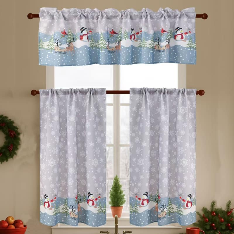 3 Pcs Christmas Kitchen Curtains Set - Blue