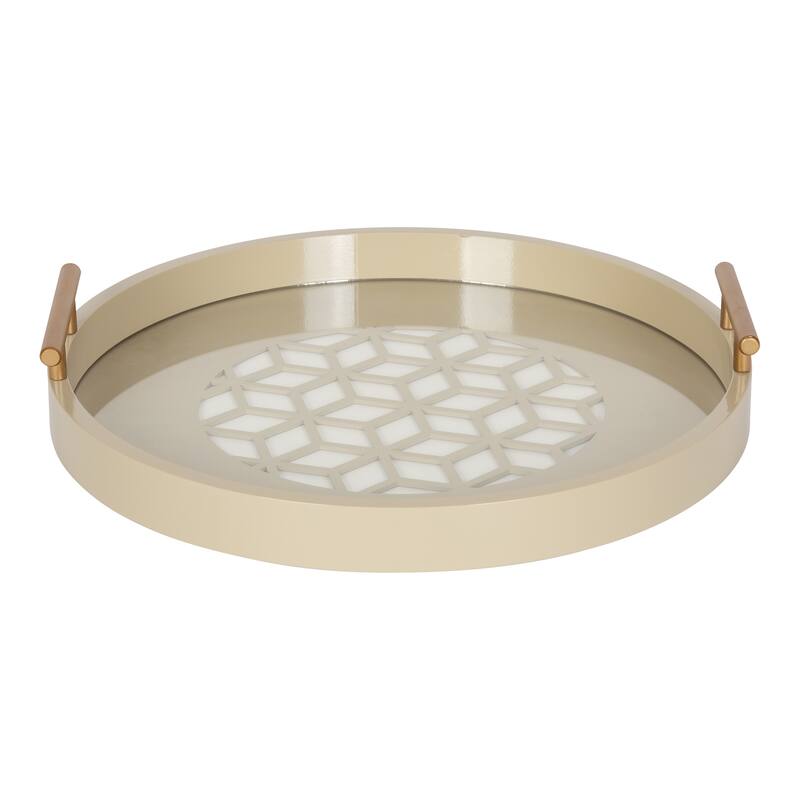 Kate and Laurel Caspen Round Pattern Decorative Metal Handles Tray