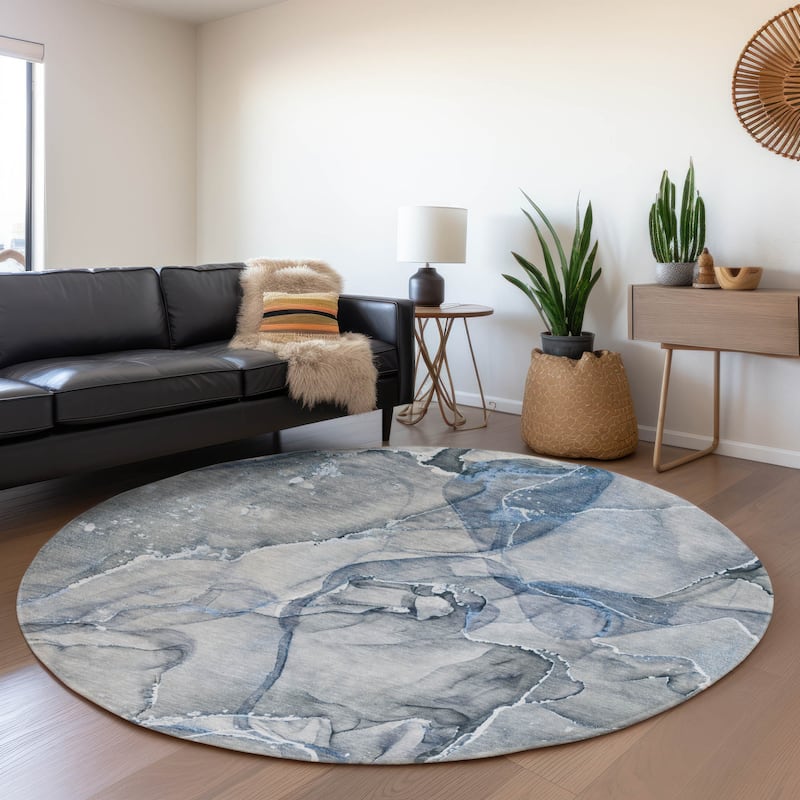 Premium Washable Super Soft Abstract Contemporary Mayfield Rug - Blue - 8' x 8'