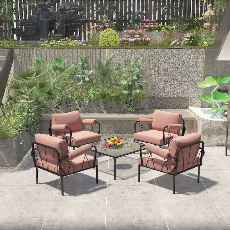 4Pcs Pink Fabric & Black Finish Patio Set,only chairs