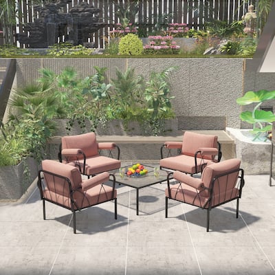 4Pcs Pink Fabric & Black Finish Patio Set,only chairs