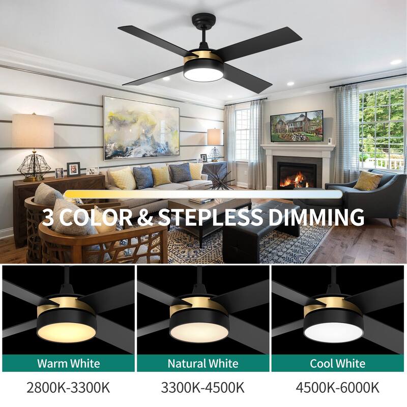 Moasis 52-inch 4-Blade Ceiling Fan with LED Light and Remote Control
