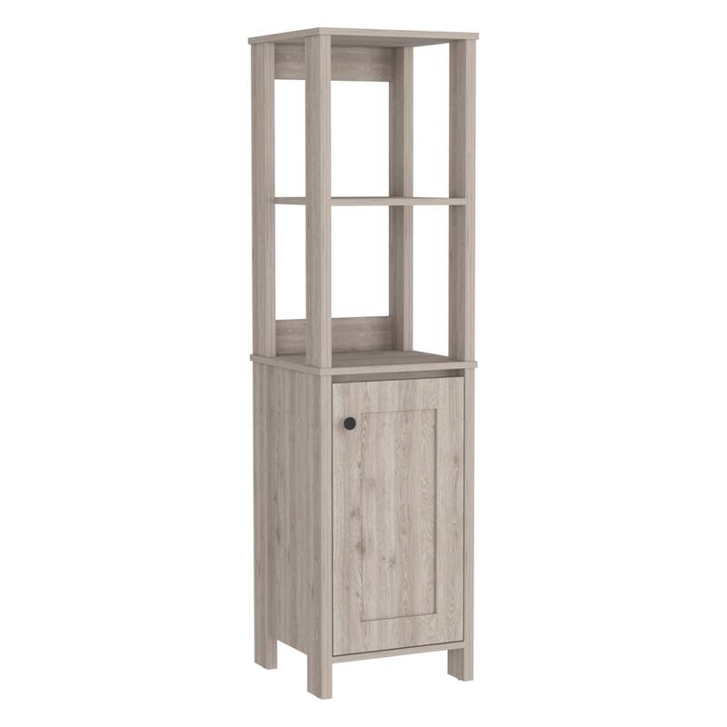 Linen Bathroom Storage Cabinet, Engineered Wood Bathroom Organizer, Freestanding Cabinet with 2 Open & 2 Interior Shelves