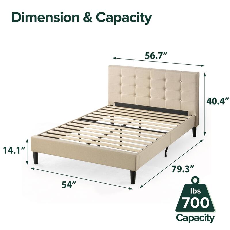 Priage by Zinus Beige Upholstered Button Tufted Platform Bed - Full - Full