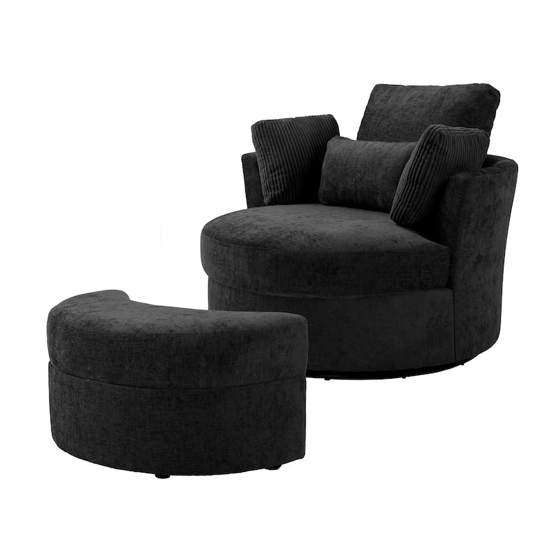 Chenille Swivel Accent Chair with Ottoman