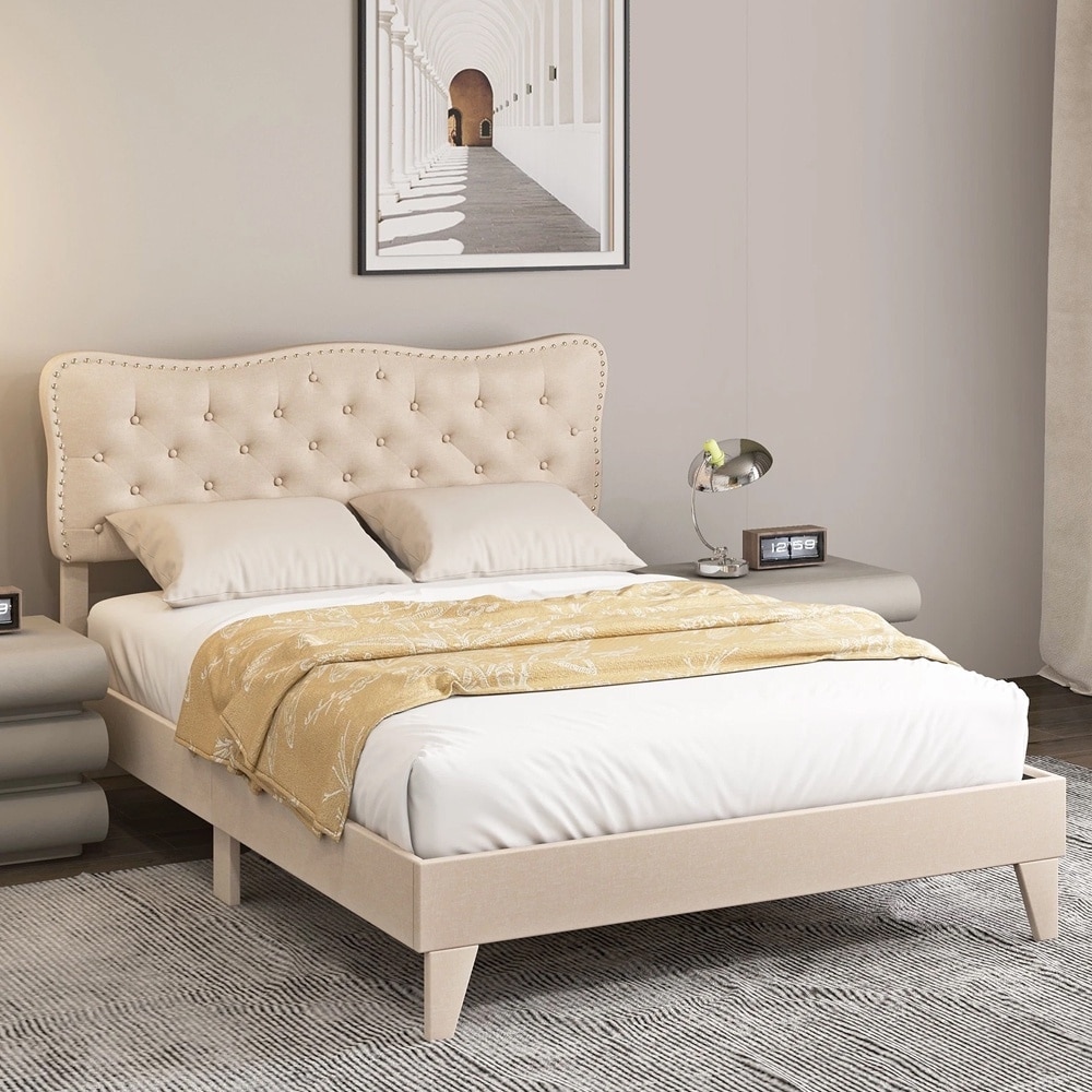 Queen Bed Frame Upholstered Platform Headboard Mattress Foundation