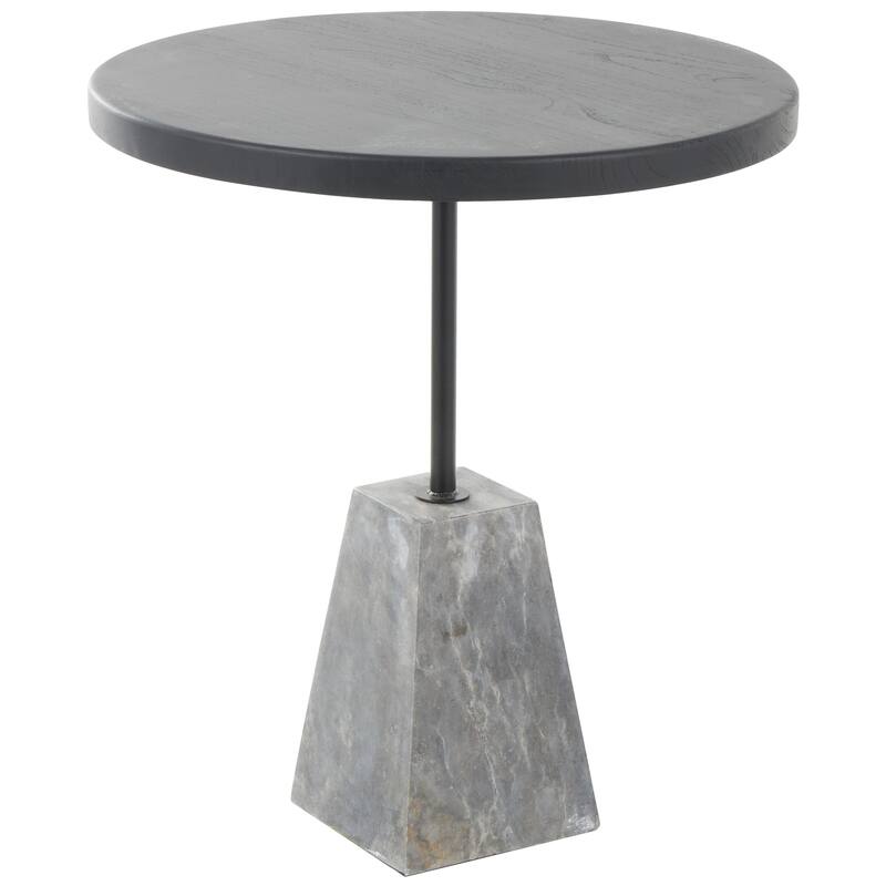 Wood Geometric Side End Accent Table with Gray Marble Pyramid Base - Black - Roche River Decor - Black
