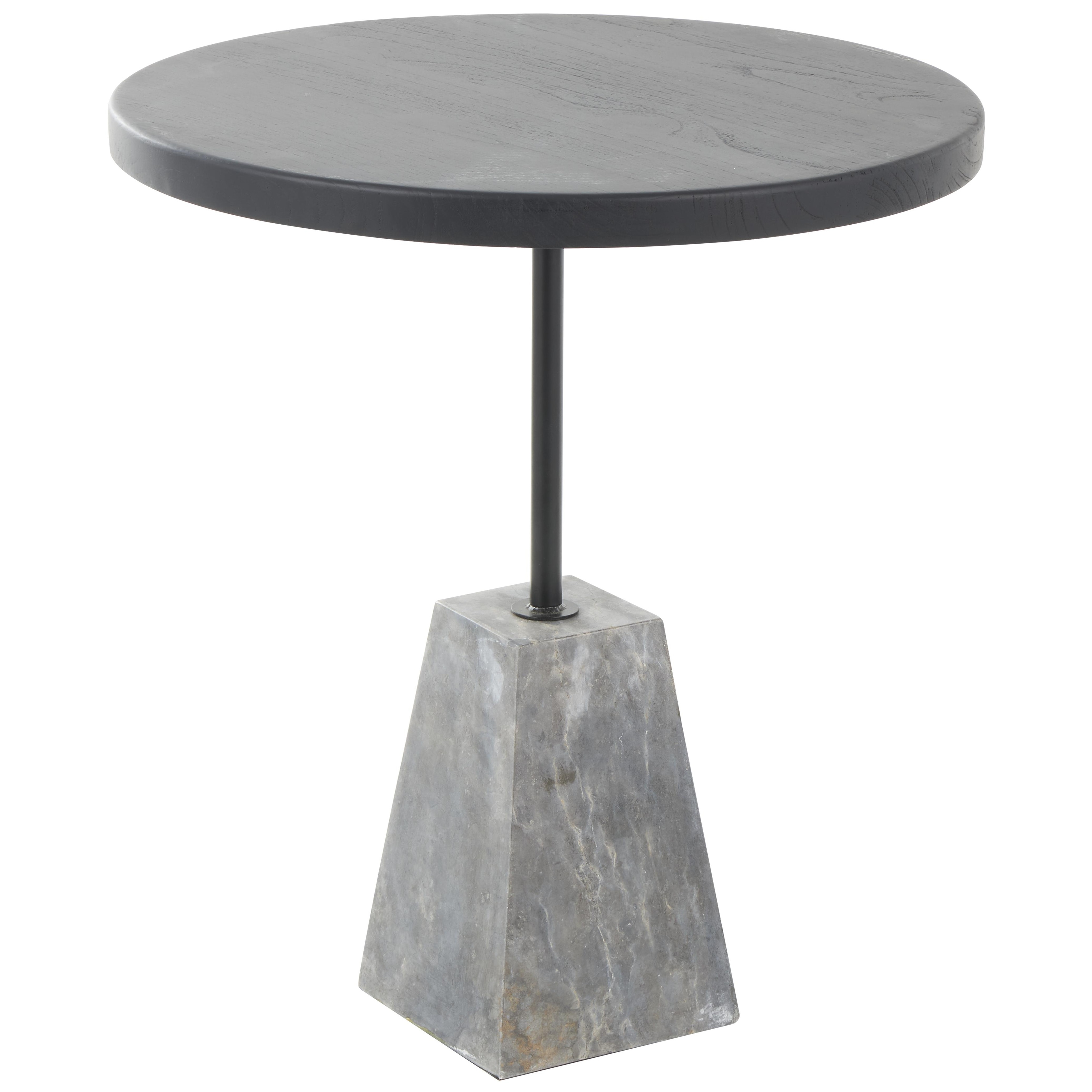 Roche River Decor - Wood Geometric Accent Table with Gray Marble Pyramid Base - Black