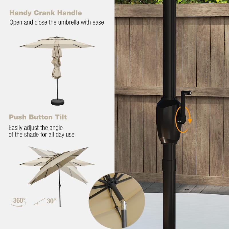 10 Ft Patio Umbrella with Crank and Tilt Vented Polyester Canopy for Backyard and Pool Shade
