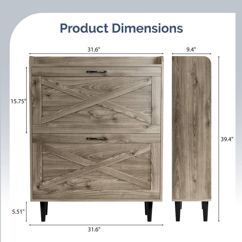 2 Flip 1 Barrier Barn Door Shoe Cabinet Melamine Embossed 31.6in