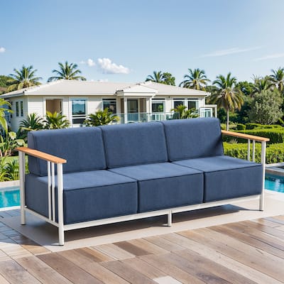 Pocassy 3-Seat Sofa with 10 Inch Blue Cushion