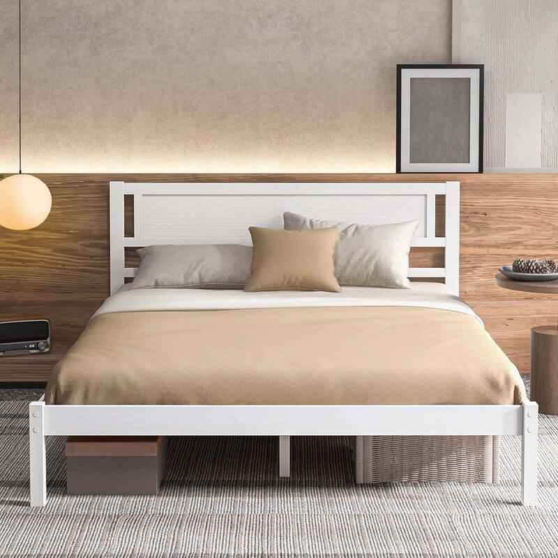 Costway Twin/Full/Queen Wooden Platform Bed with 12 Slats Headboard &