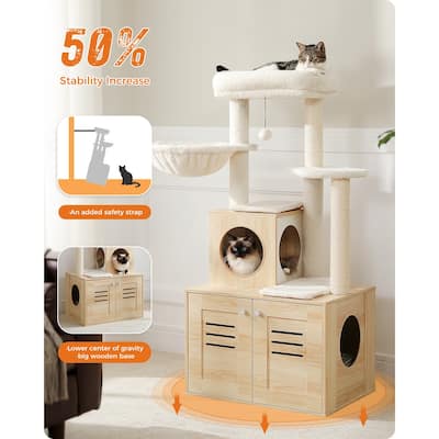 Modern Wood Cat Condo with Litter Box