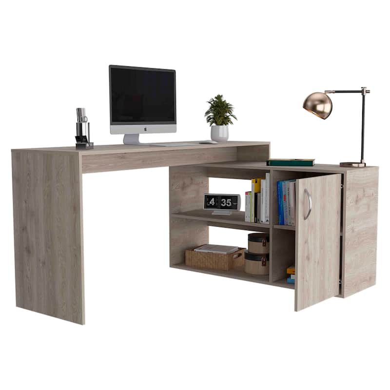 Modern L-Shaped Computer Desk with Open & Closed Storage Computer Table for Living Room Bedroom