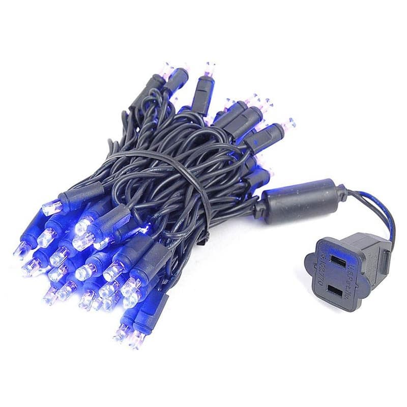 50 Light LED Christmas Mini Light Set, Patio Lights, Warm White, Black Wire, 11’ - Purple