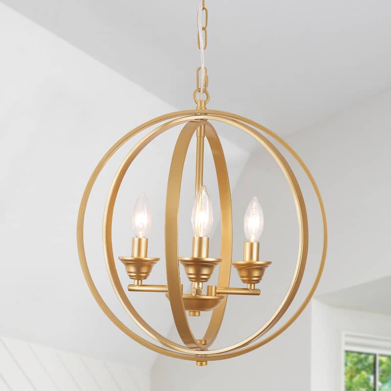 3-Light Farmhouse Globe Chandelier for Dining Room Kitchen Island - Spray-painted Gold