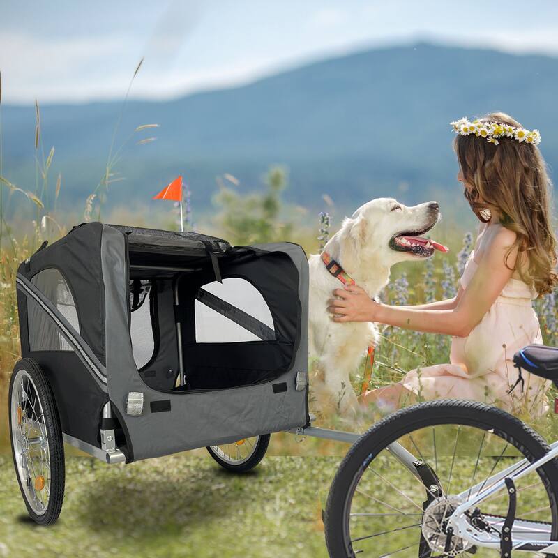 Durable Dog Bike Trailer with 20-Inch Wheels, Zippered Mesh Doors, and 88lb Capacity