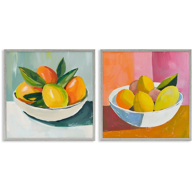 Stupell Fresh Fruits in Bowl Framed Giclee Art Design By Walker Noble (Set of 2) - 17 x 17 - Grey