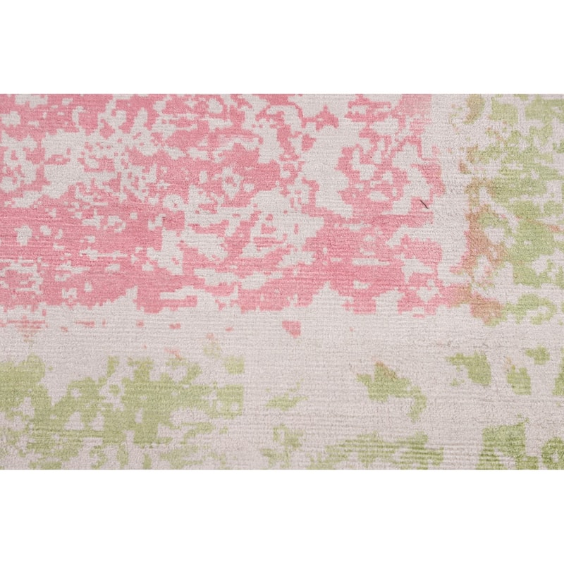 Contemporary Abstract Indian Area Rug Hand-Knotted Wool Carpet - 9'10"x 11'11"