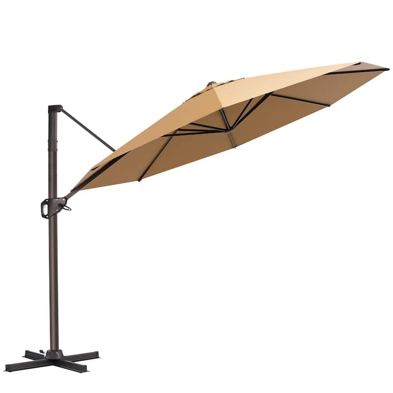 Outdoor 11 Ft Patio Cantilever Offset Umbrella with 360 Degree Rotation