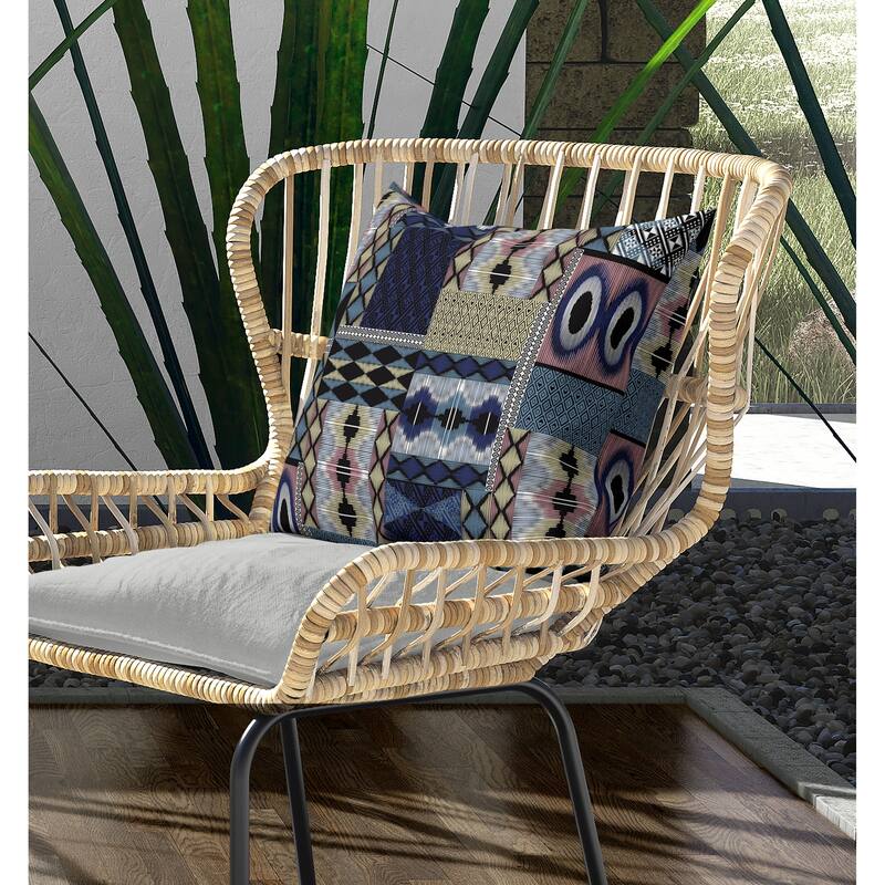 Patched Perfection Indoor/Outdoor Reversible Throw Pillow Blue and Pink