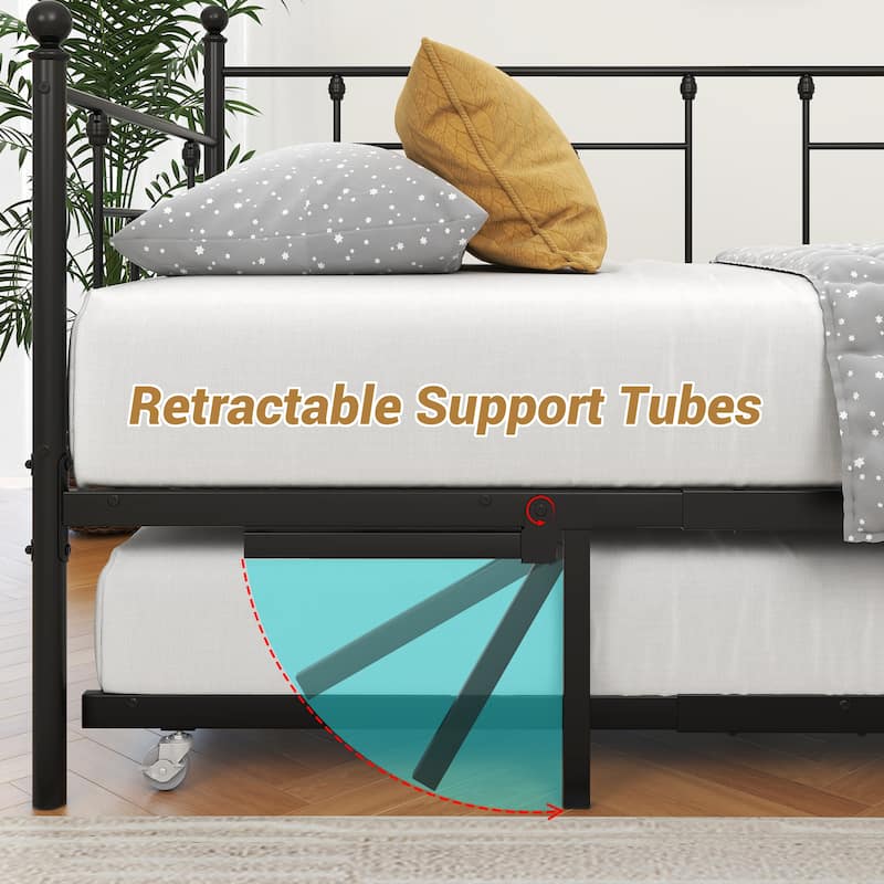 Modern Style Twin Size Metal Daybed with Trundle for Kids or Guest for Bedroom