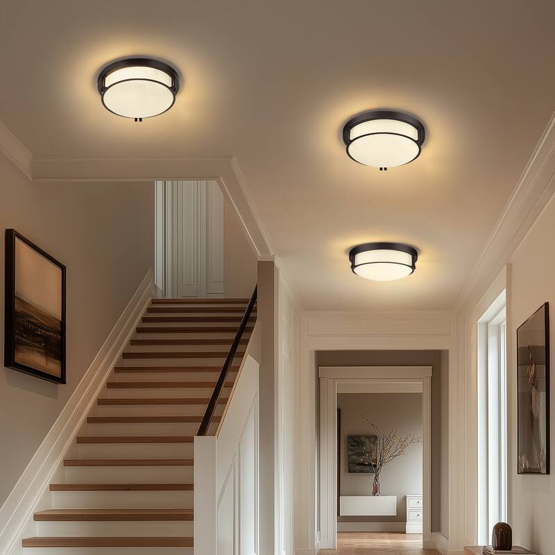 2-Light Black/Gold Glass Ceiling Light - N/A