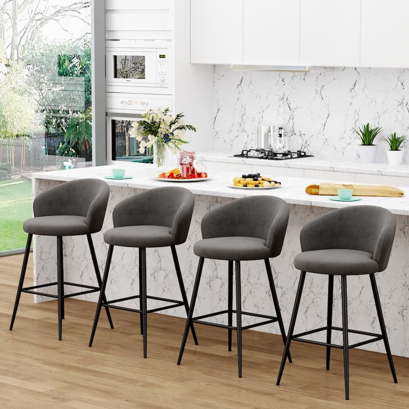 Upholstered Counter & Bar Stools With Metal Frame, Bar Chairs for Kitchen lsland with back and footrest