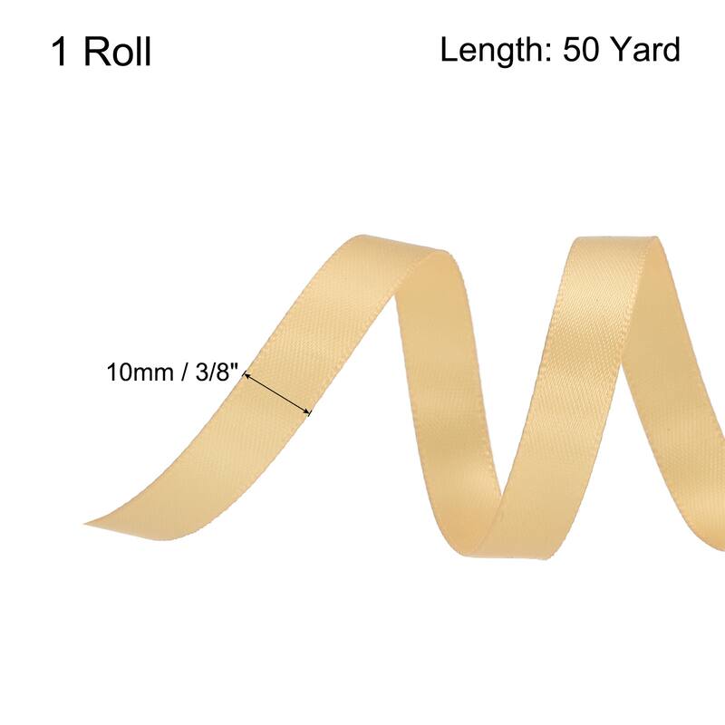 Satin Ribbon Grosgrain Thin Solid Silk Wedding Bouquet Ribbon Decor - Champagne Gold - 3/8" x 50 Yard