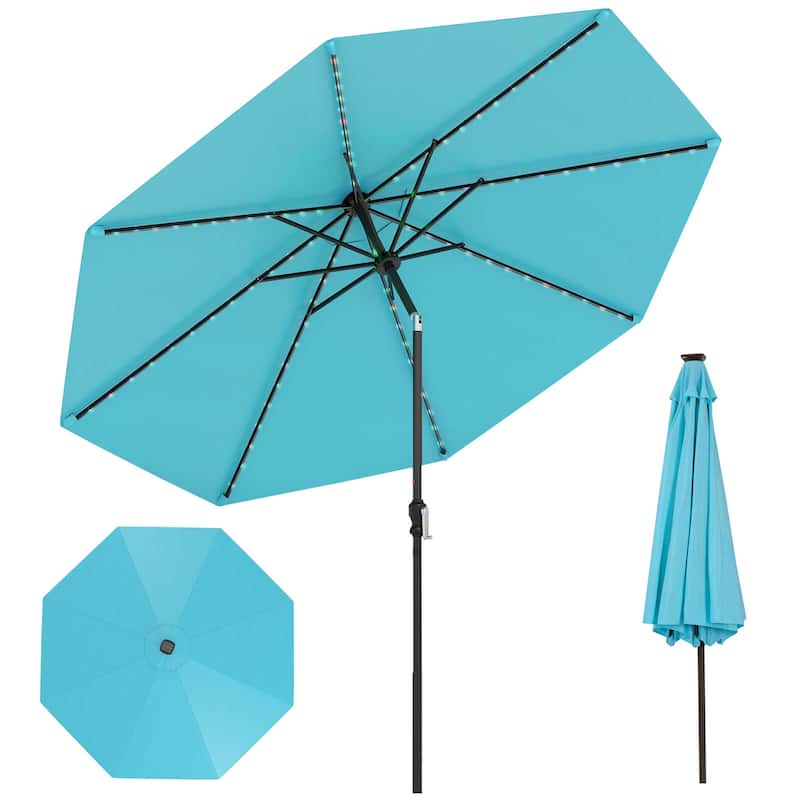 Costway 10 FT Solar Patio Umbrella with 96 LED Lights 35° Adjustable - Turquoise
